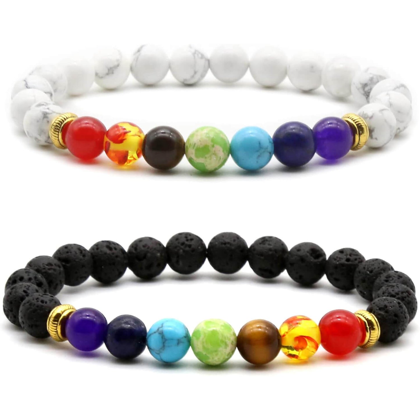 2pcs 7 Chakra Lava Stone Bracelet – Free Shipping – Aromatherapy Essential Oil Diffuser, Handmade Beaded Yoga Bracelet, Stretch Bracelet for Men & Women