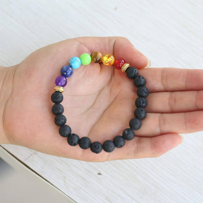 2pcs 7 Chakra Lava Stone Bracelet – Free Shipping – Aromatherapy Essential Oil Diffuser, Handmade Beaded Yoga Bracelet, Stretch Bracelet for Men & Women