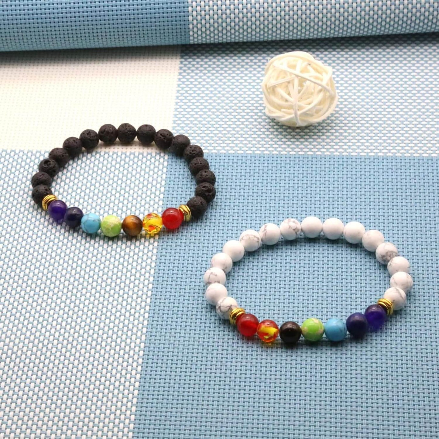 2pcs 7 Chakra Lava Stone Bracelet – Free Shipping – Aromatherapy Essential Oil Diffuser, Handmade Beaded Yoga Bracelet, Stretch Bracelet for Men & Women