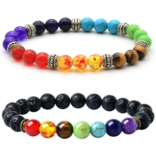 2pcs 7 Chakra Lava Rock Bracelet – Free Shipping – Aromatherapy Essential Oil Diffuser, Yoga Beads Bracelet, Stretch Bracelet for Men & Women