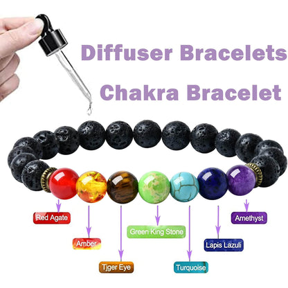 2pcs 7 Chakra Lava Rock Bracelet – Free Shipping – Aromatherapy Essential Oil Diffuser, Yoga Beads Bracelet, Stretch Bracelet for Men & Women