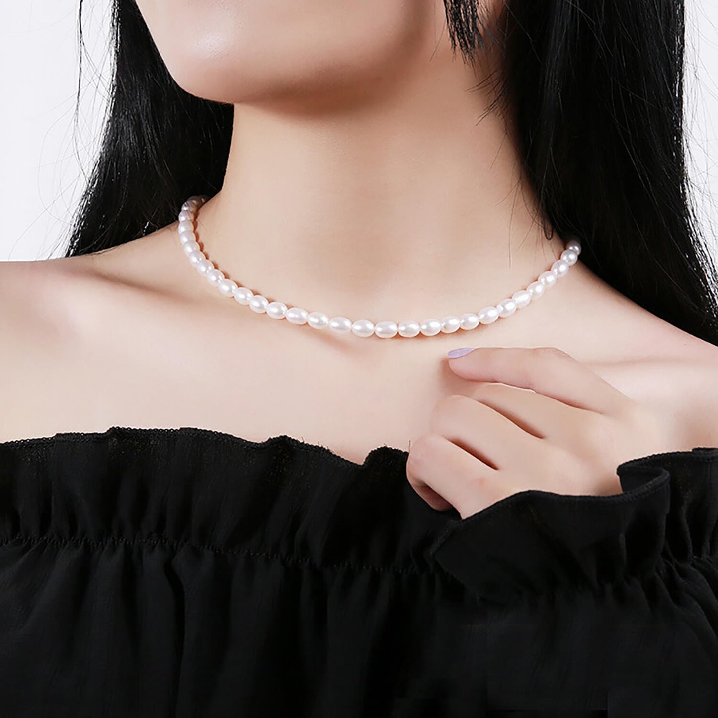 Luck Rising Freshwater Pearl Necklace for Women – High Luster Baroque Pearl Choker with 925 Silver Lobster Clasp – 3-4mm / 6-7mm Pearls, Adjustable 38+6cm Length