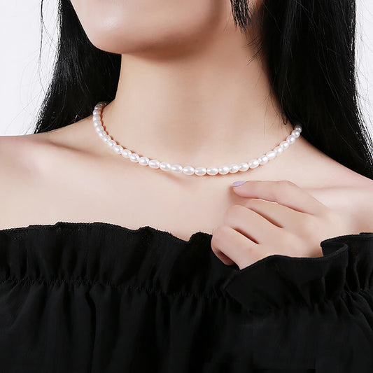 Luck Rising Freshwater Pearl Necklace for Women – High Luster Baroque Pearl Choker with 925 Silver Lobster Clasp – 3-4mm / 6-7mm Pearls, Adjustable 38+6cm Length