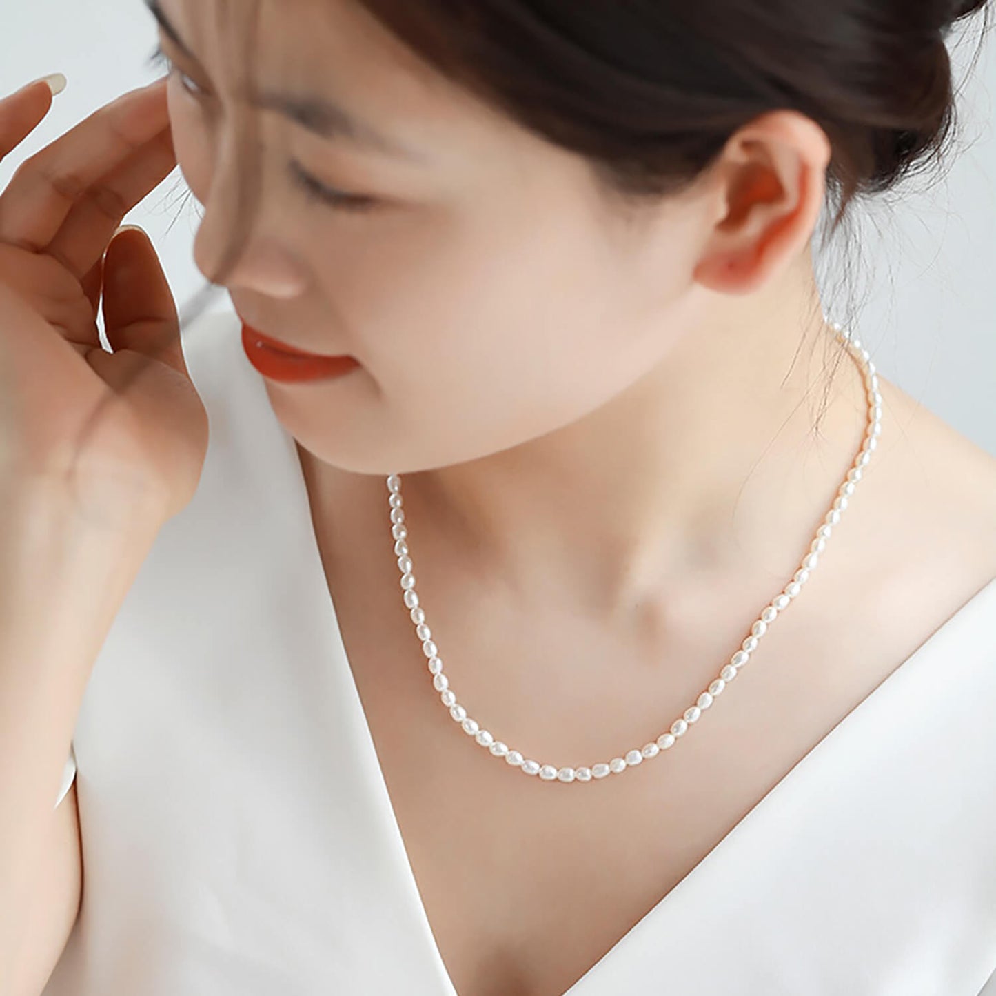 Luck Rising Freshwater Pearl Necklace for Women – High Luster Baroque Pearl Choker with 925 Silver Lobster Clasp – 3-4mm / 6-7mm Pearls, Adjustable 38+6cm Length