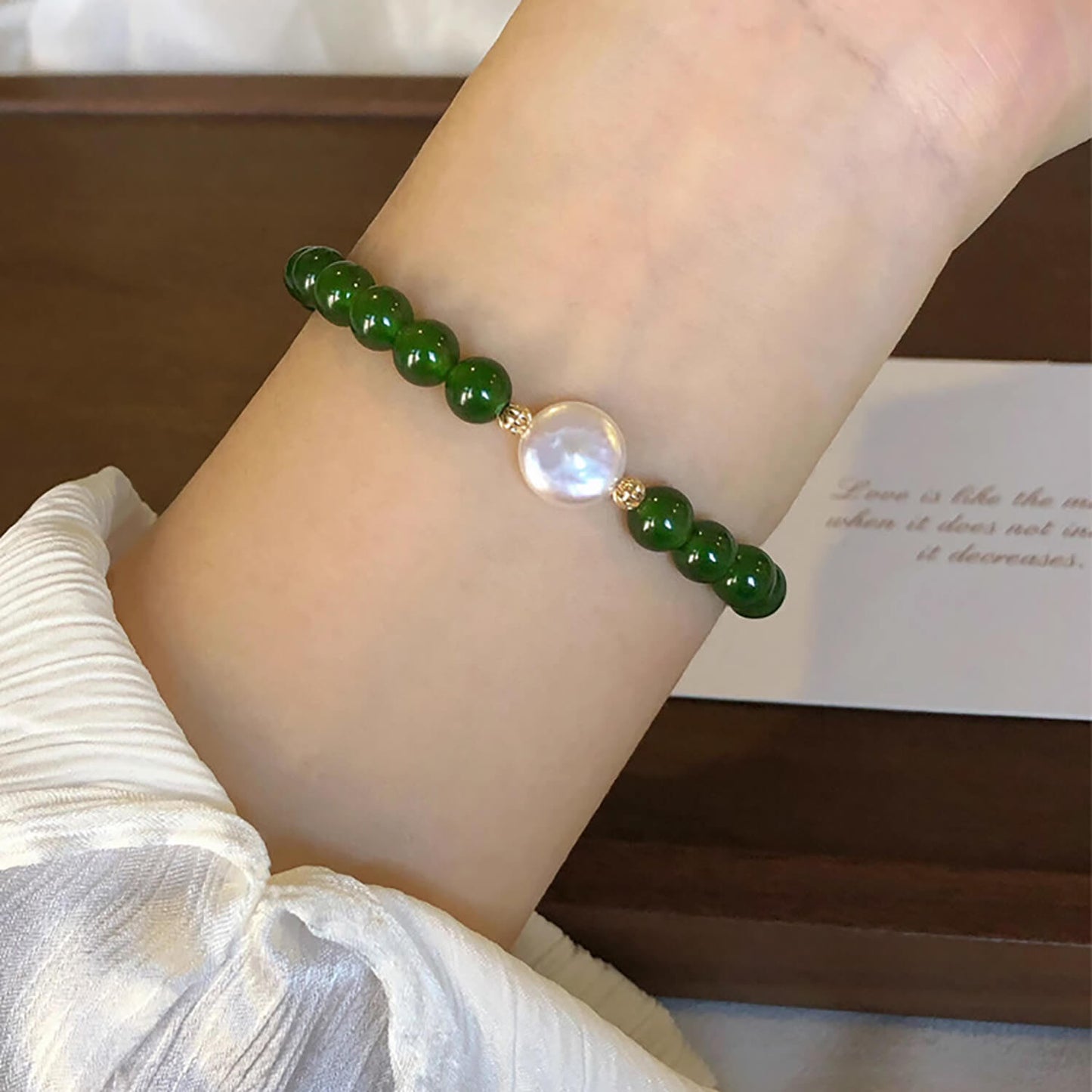 Luck Rising Natural Green Agate & Pearl Bracelet – Handmade Chinese-Inspired Beaded Jewelry for Women – 6mm / 8mm Beads, 17.5cm Length